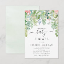 Soft Greenery Baby shower Invitation Kaart