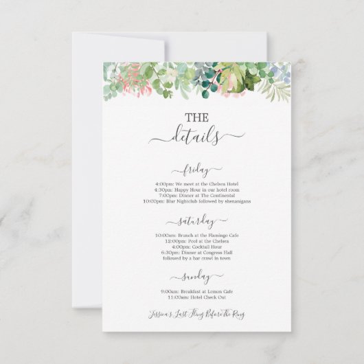 Soft Greenery Bachelorette Party nodigt Kaart uit (Achterkant)