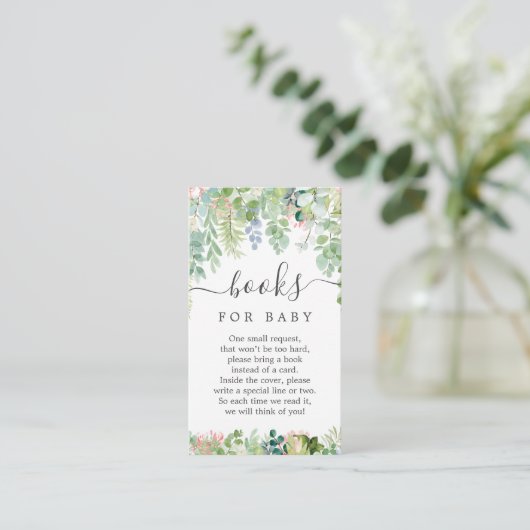 Soft Greenery Book Request Baby shower Card Informatiekaartje (Staand voorkant)