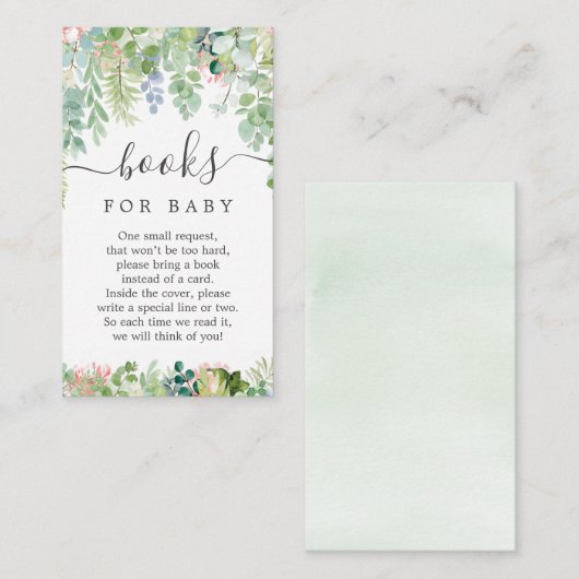Soft Greenery Book Request Baby shower Card Informatiekaartje (Voorkant / Achterkant)