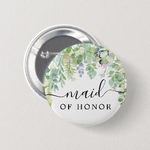 Soft Greenery Bridal Party Button - Maid