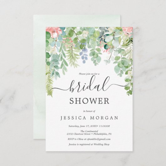 Soft Greenery Bridal Shower Invitation Kaart (Voorkant / Achterkant)