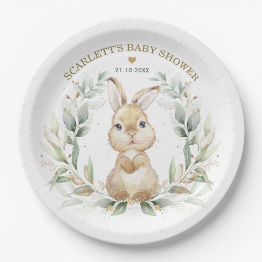 Soft Greenery Bunny Easter Rabbit Baby shower Papieren Bordje (Voorkant)