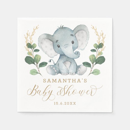 Soft Greenery Elephant Green Gold Baby shower Servet (Voorkant)