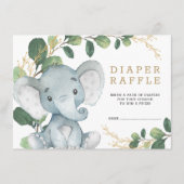 Soft Greenery Gold Baby Elephant Diaper Raffle Informatiekaartje (Voorkant)