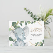 Soft Greenery Gold Baby Elephant Diaper Raffle Informatiekaartje (Staand voorkant)