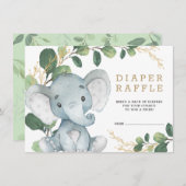 Soft Greenery Gold Baby Elephant Diaper Raffle Informatiekaartje (Voorkant / Achterkant)