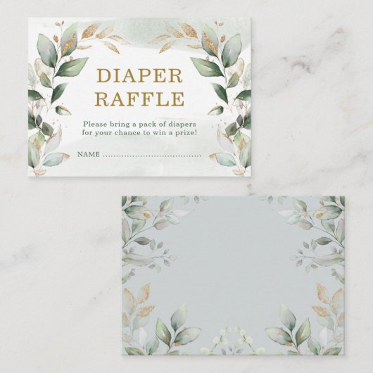 Soft Greenery Gold Baby shower Diaper Raffle Informatiekaartje (Voorkant / Achterkant)