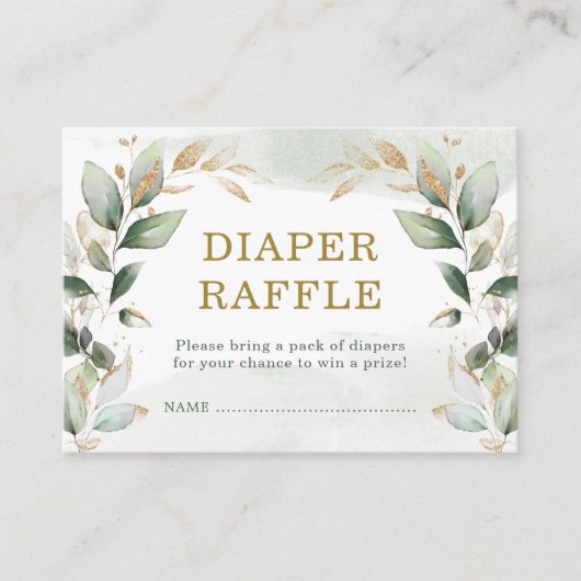 Soft Greenery Gold Baby shower Diaper Raffle Informatiekaartje (Voorkant)