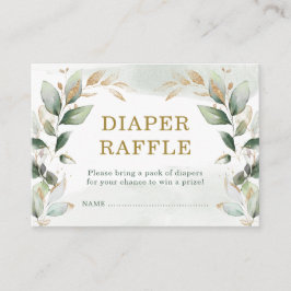 Soft Greenery Gold Baby shower Diaper Raffle Informatiekaartje