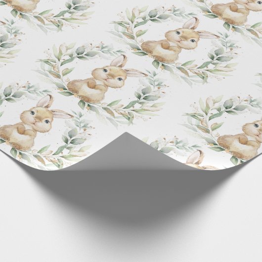 Soft Greenery Gold Bunny Easter Rabbit Baby shower Cadeaupapier (Hoek)