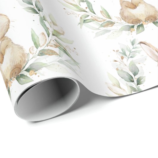 Soft Greenery Gold Bunny Easter Rabbit Baby shower Cadeaupapier (Rol Hoek)