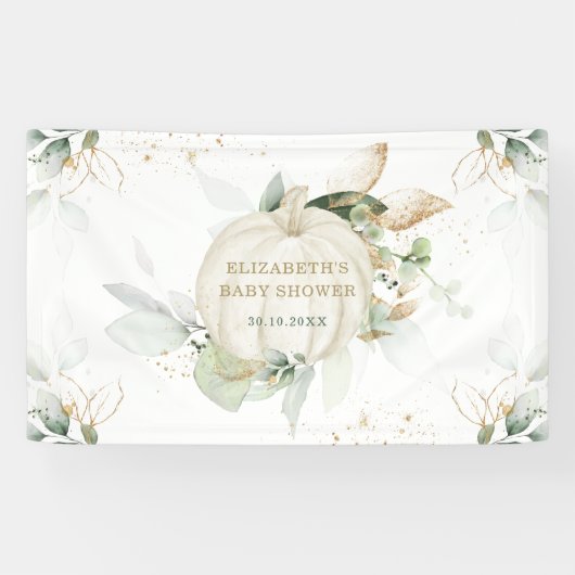 Soft Greenery Gold Pumpkin Herfst Baby shower Part Spandoek (Horizontaal)
