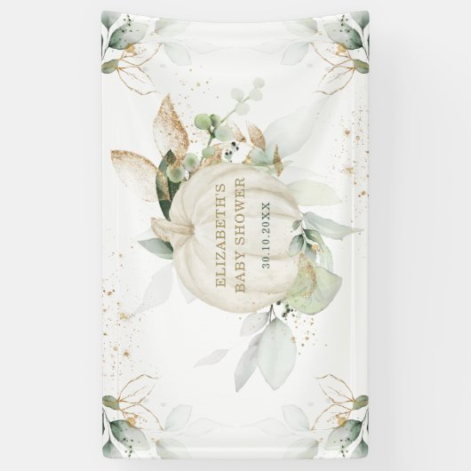 Soft Greenery Gold Pumpkin Herfst Baby shower Part Spandoek (Verticaal)