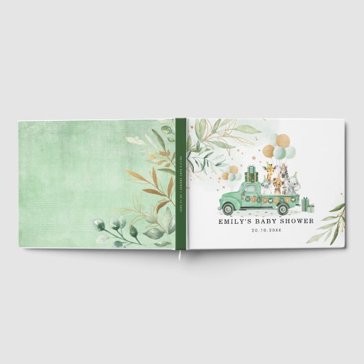 Soft Greenery Gold Safari Oerwoud Baby shower Gastenboek (Volledig)
