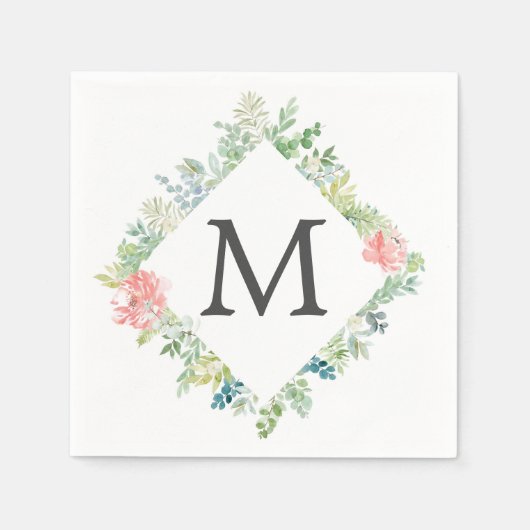 Soft Greenery Monogram Cocktail servet (Voorkant)