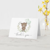 Soft Greenery Teddy Bear Baby shower Bedankt Kaart (Gele Bloem)