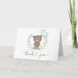 Soft Greenery Teddy Bear Baby shower Bedankt Kaart