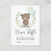 Soft Greenery Teddy Bear Baby shower Diaper Raffle Informatiekaartje (Voorkant)