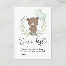 Soft Greenery Teddy Bear Baby shower Diaper Raffle Informatiekaartje
