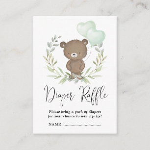 Soft Greenery Teddy Bear Baby shower Diaper Raffle Informatiekaartje