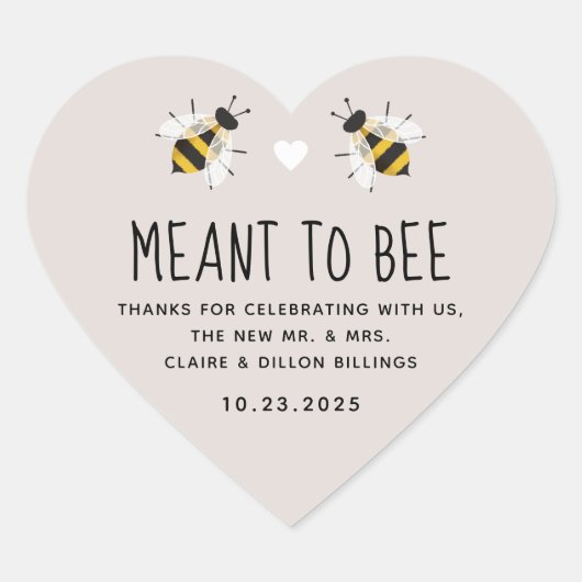 Soft Greige Meant to bee Honey Wedding Favor Hart Sticker (Voorkant)