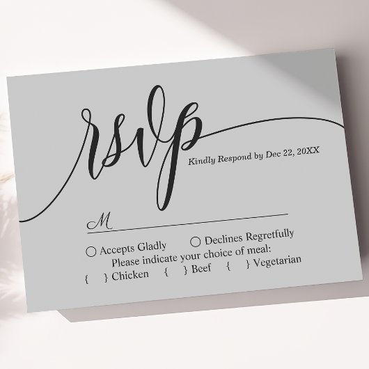 Soft Grey Eenvoudig Script Bruiloft RSVP Kaart