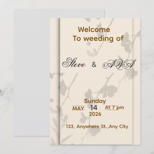 Soft Grey Elegant Wedding Invitation | Romantic & Kaart (Voorkant / Achterkant)