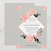 Soft Grey en Blush Bloemen Baby shower Kaart (Voorkant / Achterkant)