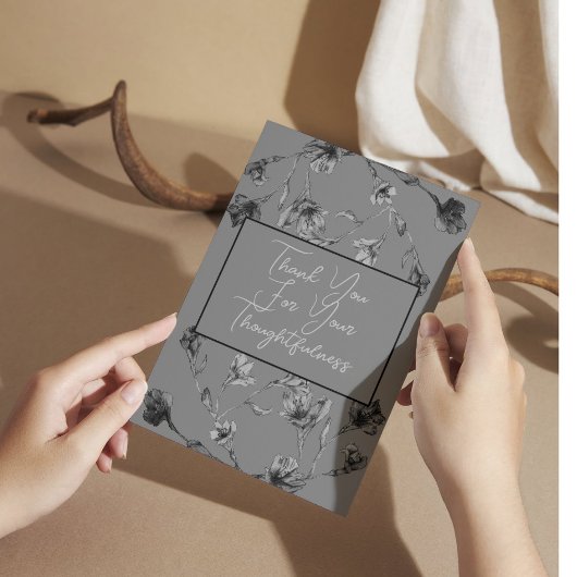 Soft Grey Floral Waterverf Wedding Bedankkaart