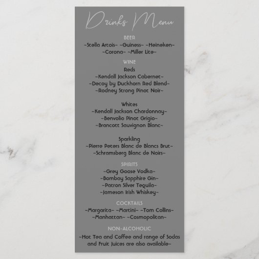 Soft Grey Floral Waterverf Wedding Menu (Achterkant)