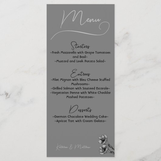 Soft Grey Floral Waterverf Wedding Menu (Voorkant)
