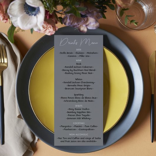 Soft Grey Floral Waterverf Wedding Menu