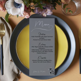Soft Grey Floral Waterverf Wedding Menu