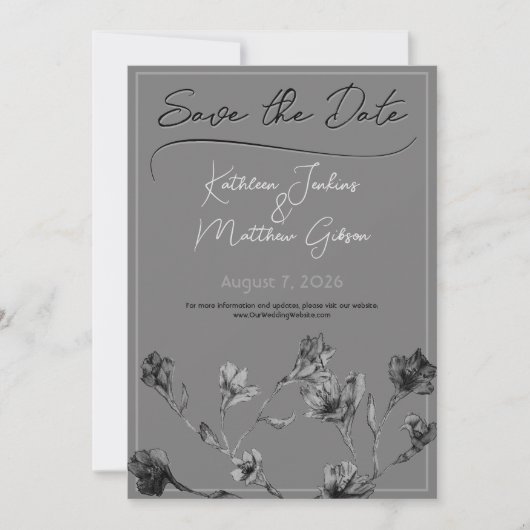 Soft Grey Floral Waterverf Wedding Save The Date (Voorkant)