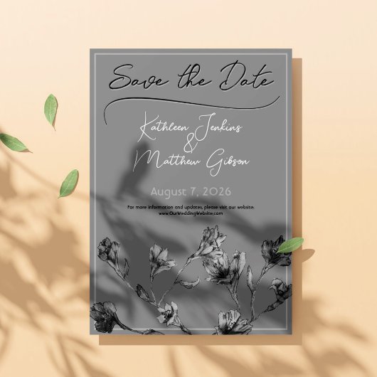 Soft Grey Floral Waterverf Wedding Save The Date