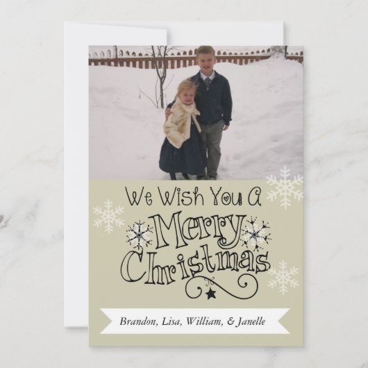 Soft Grey Merry kerstfoto Kaart (Voorkant)