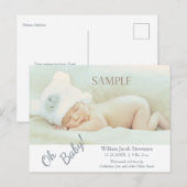Soft Grey Oh Baby Modern Birth Announcement Aankondigingskaart (Voorkant / Achterkant)
