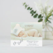 Soft Grey Oh Baby Modern Birth Announcement Aankondigingskaart (Staand voorkant)