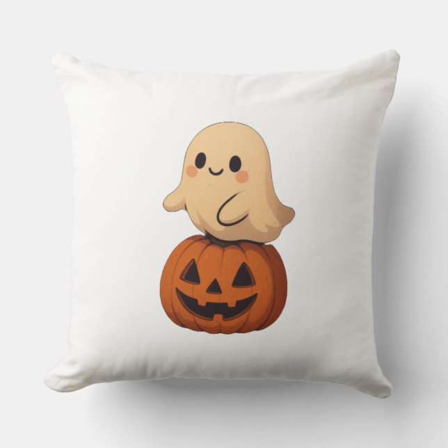 Soft Halloween pillow featuring a cute ghost on a  Kussen (Voorkant)