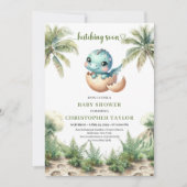 Soft Hatching Soon Watercolor Dinosaur Invite Kaart (Voorkant)