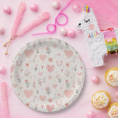 Soft Heart Floral Paper Plates Papieren Bordje (Feest)