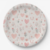 Soft Heart Floral Paper Plates Papieren Bordje (Voorkant)