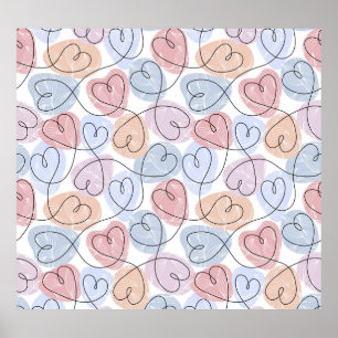 Soft Hearts: Continuous Line Valentijns's Poster