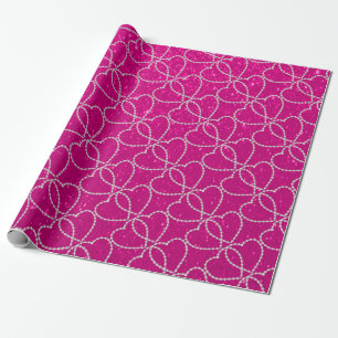 Soft Hot Pink Glitter Diamond Heart Patronen Cadeaupapier
