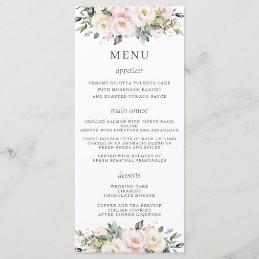 Soft Hued Blush Roze Ivoor Bloemen Wedding Menu (Voorkant)