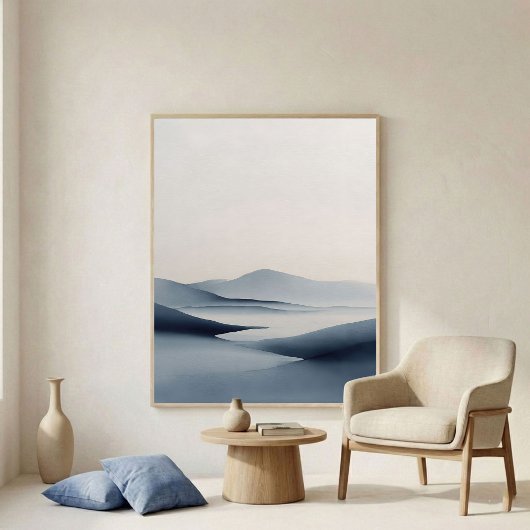 Soft Indigo Abstract Horizon Wall Art Poster