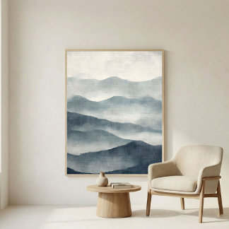 Soft Indigo Abstract Terrain Wall Art Poster