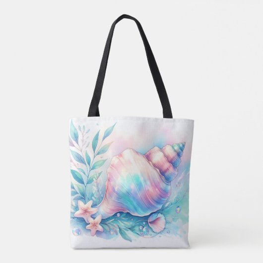 Soft Iridescent Pastel Hues Conch Seashell Tote Bag (Achterkant)