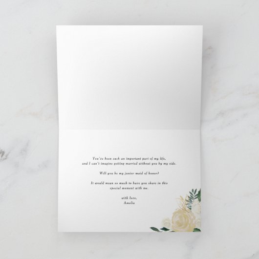 Soft Ivory Flowers Gold Maid of Honor-voorstel Kaart (Binnen)